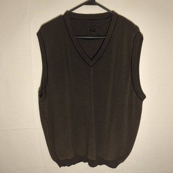 Cutter & Buck Sweater Vest 2XLT Brown Textured Knit Big Tall V Neck Hong Kong - Picture 1 of 6